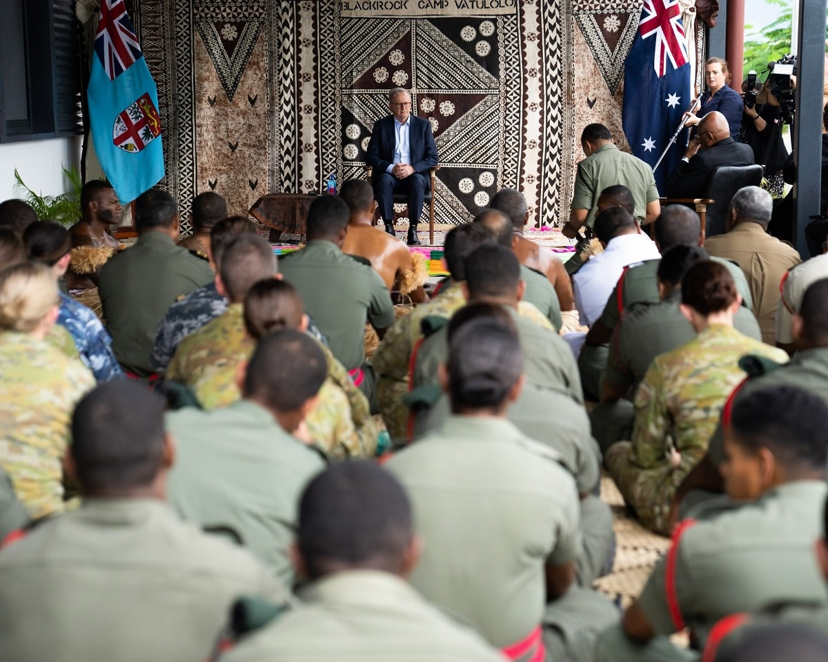 Anthony Albanese in Fiji during a stopover visit in Fiji following the AUKUS announcement (@AlboMP/Twitter)